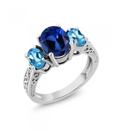 Simulated Sapphire Sterling Silver 3 Stone