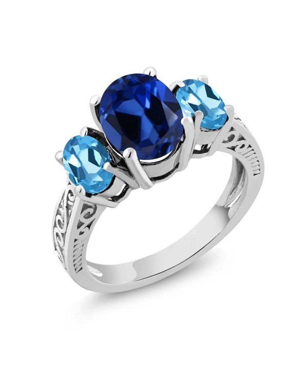 Simulated Sapphire Sterling Silver 3 Stone