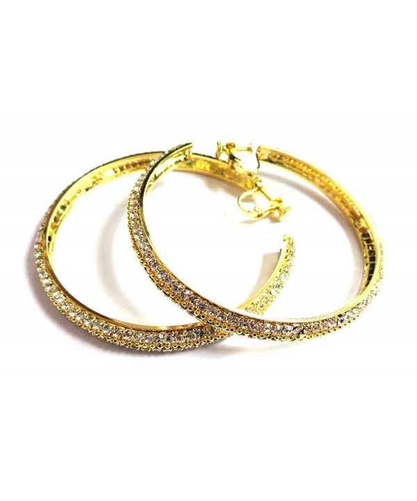 Clip Earrings Crystal Hoops Gold