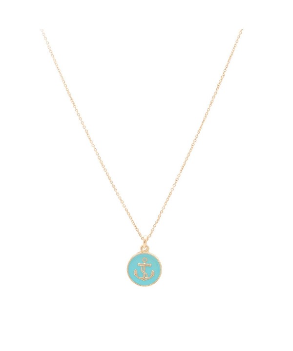 Plated Anchor Button Necklace Turquoise