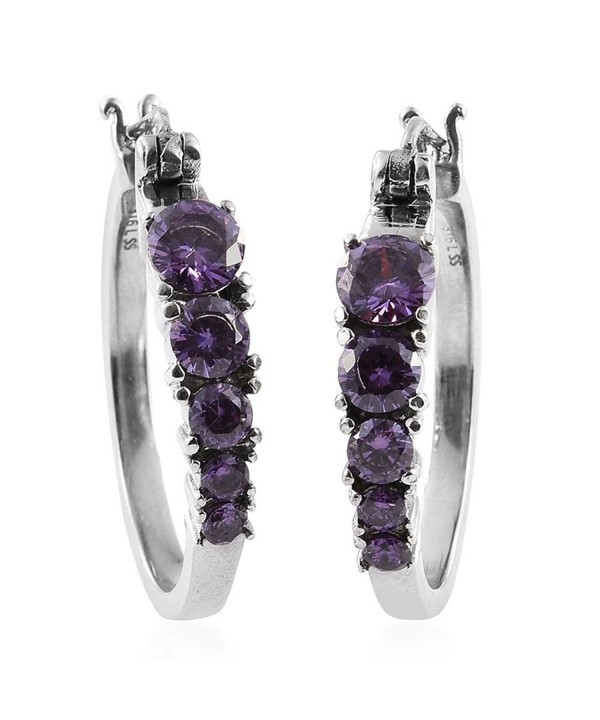 Purple Cubic Zirconia Stainless Earrings