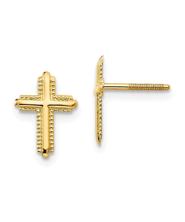 Yellow Polished Cross Screwback Earrings