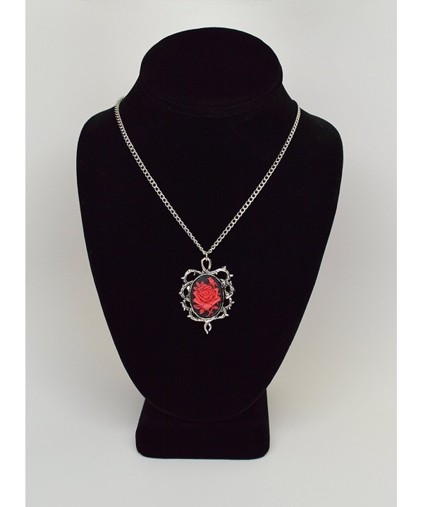 Gothic Red Rose Cameo In Thorns Pendant Necklace CT12B6XUH8V