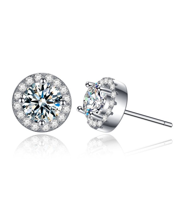 'Halo'' CZ Cubic Zirconia Stud Earrings White Gold Plated Sterling ...