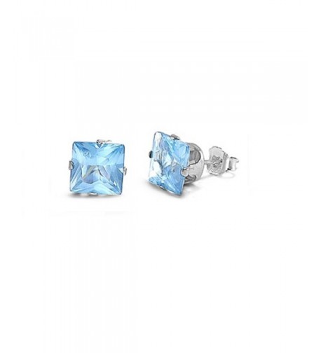 Simulated Aquamarine Zirconia Earrings Sterling