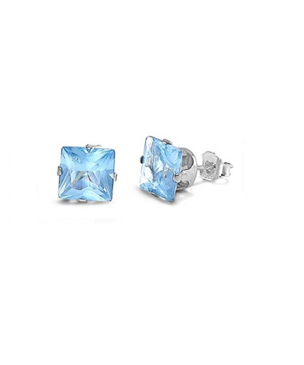 Simulated Aquamarine Zirconia Earrings Sterling