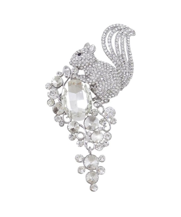 EVER FAITH Rhinestone Squirrel Silver Tone