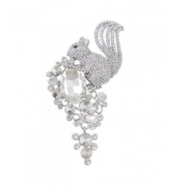 EVER FAITH Rhinestone Squirrel Silver Tone