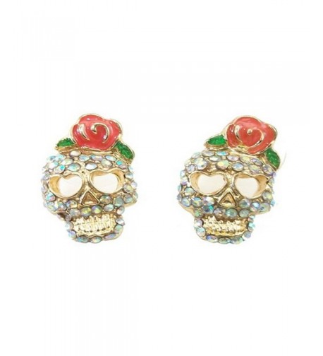 SKULLS CRYSTAL FLOWER EARRINGS ORGANZA