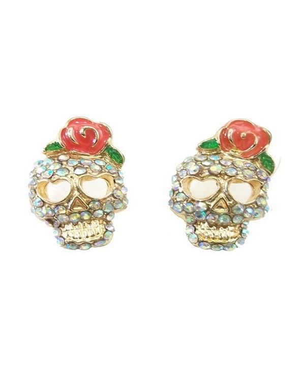 SKULLS CRYSTAL FLOWER EARRINGS ORGANZA