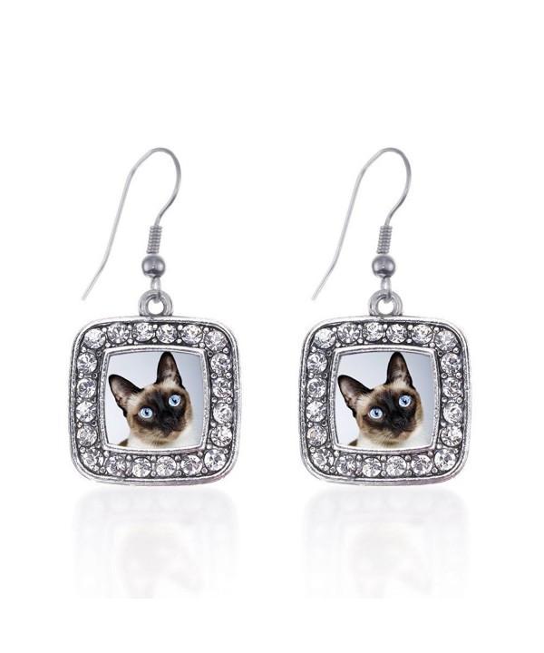 Inspired Silver Siamese Earrings Rhinestones