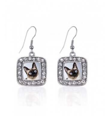 Inspired Silver Siamese Earrings Rhinestones