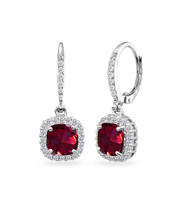 Sterling Created Cushion Cut Leverback Earrings