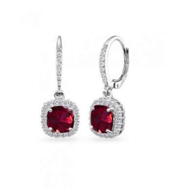 Sterling Created Cushion Cut Leverback Earrings