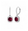 Sterling Created Cushion Cut Leverback Earrings