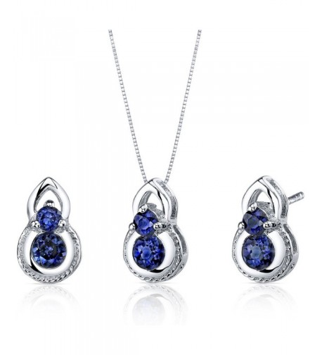 Created Sapphire Earrings Necklace Sterling