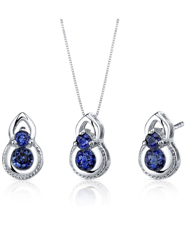 Created Sapphire Earrings Necklace Sterling