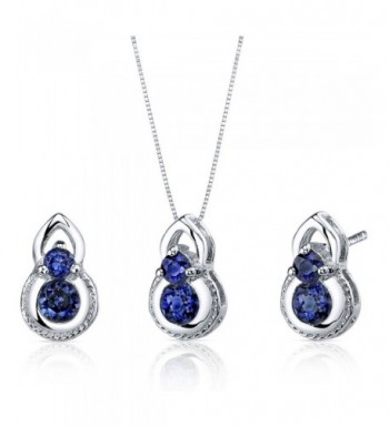 Created Sapphire Earrings Necklace Sterling